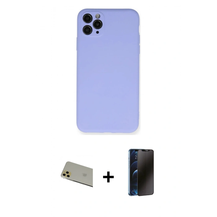 MARSİLYAN™- iPhone 11 Pro Max Kılıf Ahenk Serisi - Siyah 3D Antistatik Hayalet Cam Ekran Koruyucu + Rainbow Kamera Lens Koruma Cam - GD