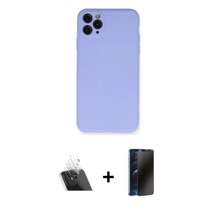 MARSİLYAN™- iPhone 11 Pro Max Kılıf Ahenk Serisi - Siyah 3D Antistatik Hayalet Cam Ekran Koruyucu + Kamera Lens Koruma Cam - SF