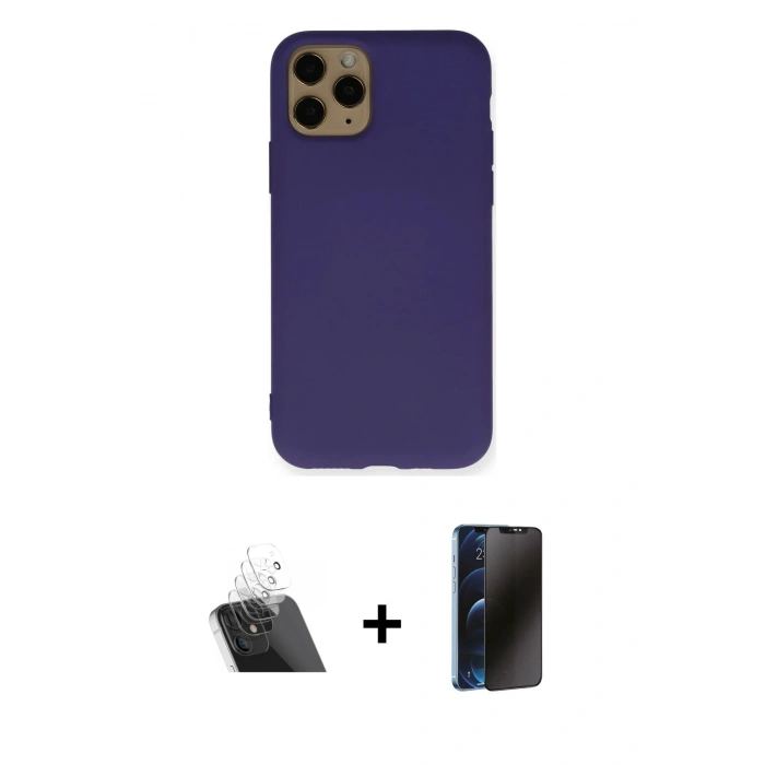 MARSİLYAN™- iPhone 11 Pro Max Kılıf Ahenk Serisi - Siyah 3D Antistatik Hayalet Cam Ekran Koruyucu + Kamera Lens Koruma Cam - SF