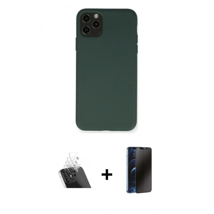 MARSİLYAN™- iPhone 11 Pro Max Kılıf Ahenk Serisi - Siyah 3D Antistatik Hayalet Cam Ekran Koruyucu + Kamera Lens Koruma Cam - SF