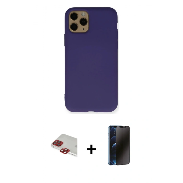 MARSİLYAN™- iPhone 11 Pro Max Kılıf Ahenk Serisi - Siyah 3D Antistatik Hayalet Cam Ekran Koruyucu + Pers Alüminyum Kamera Lens - KI