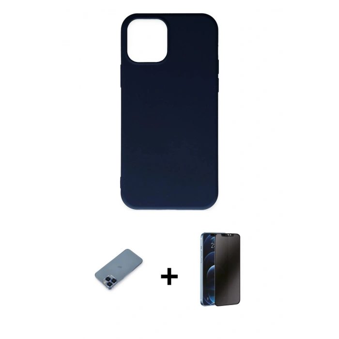 MARSİLYAN™- iPhone 11 Pro Max Kılıf Ahenk Serisi - Siyah 3D Antistatik Hayalet Cam Ekran Koruyucu + Metal Kamera Lens Koruma Cam - MI
