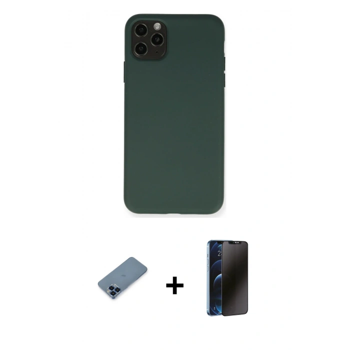 MARSİLYAN™- iPhone 11 Pro Max Kılıf Ahenk Serisi - Siyah 3D Antistatik Hayalet Cam Ekran Koruyucu + Metal Kamera Lens Koruma Cam - MI