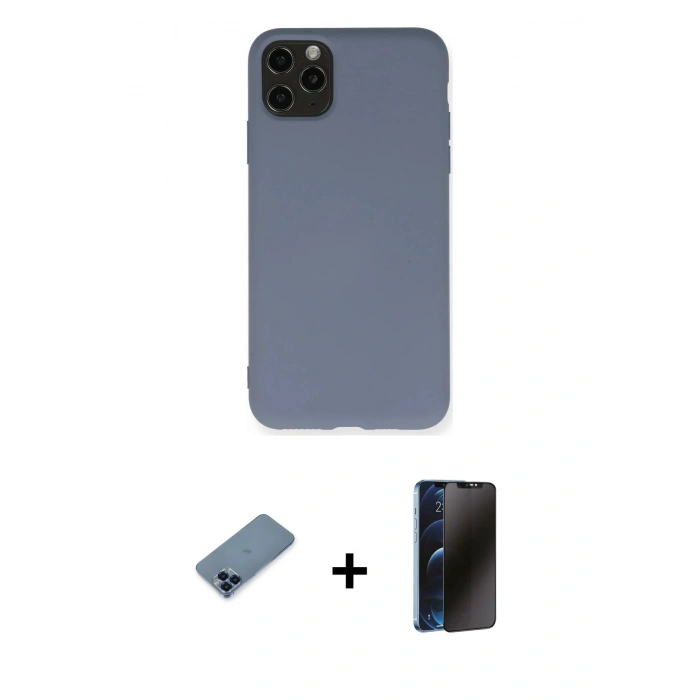 MARSİLYAN™- iPhone 11 Pro Max Kılıf Ahenk Serisi - Siyah 3D Antistatik Hayalet Cam Ekran Koruyucu + Metal Kamera Lens Koruma Cam - MI