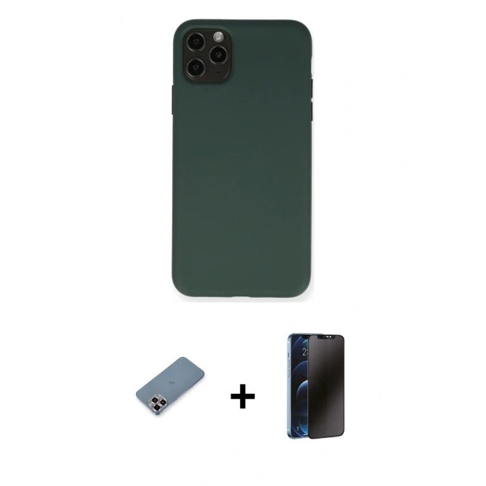 MARSİLYAN™- iPhone 11 Pro Max Kılıf Ahenk Serisi - Siyah 3D Antistatik Hayalet Cam Ekran Koruyucu + Metal Kamera Lens Koruma Cam - MR