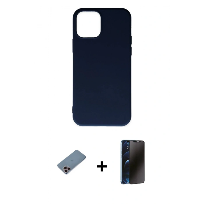MARSİLYAN™- iPhone 11 Pro Max Kılıf Ahenk Serisi - Siyah 3D Antistatik Hayalet Cam Ekran Koruyucu + Pembe Shine Kamera Lens Koruma Cam