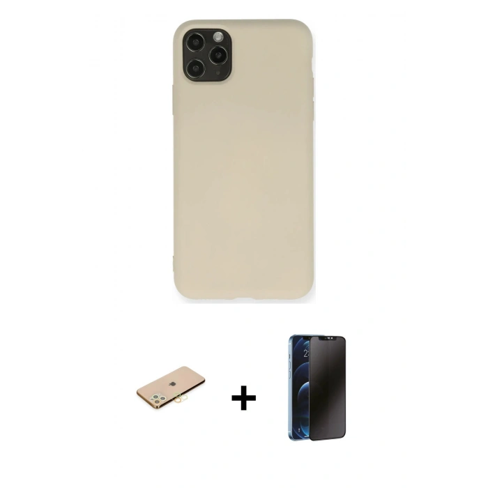 MARSİLYAN™- iPhone 11 Pro Max Kılıf Ahenk Serisi - Siyah 3D Antistatik Hayalet Cam Ekran Koruyucu + Renkli Kamera Lens Koruma Cam - SI