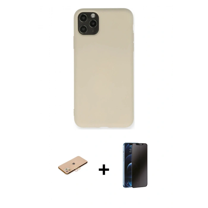 MARSİLYAN™- iPhone 11 Pro Max Kılıf Ahenk Serisi - Siyah 3D Antistatik Hayalet Cam Ekran Koruyucu + Renkli Kamera Lens Koruma Cam - TU