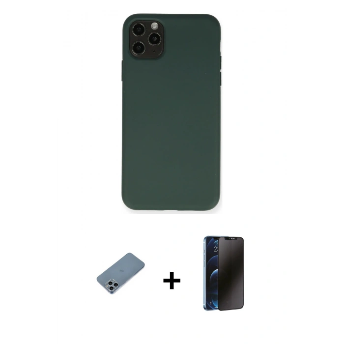 MARSİLYAN™- iPhone 11 Pro Max Kılıf Ahenk Serisi - Siyah 3D Antistatik Hayalet Cam Ekran Koruyucu + Shine Kamera Lens Koruma Cam - SABE