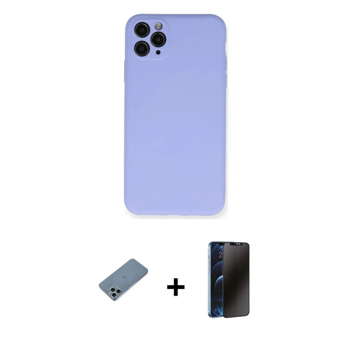 MARSİLYAN™- iPhone 11 Pro Max Kılıf Ahenk Serisi - Siyah 3D Antistatik Hayalet Cam Ekran Koruyucu + Shine Kamera Lens Koruma Cam - SABE