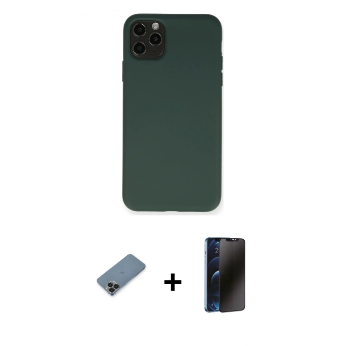 MARSİLYAN™- iPhone 11 Pro Max Kılıf Ahenk Serisi - Siyah 3D Antistatik Hayalet Cam Ekran Koruyucu + Metal Kamera Lens Koruma Cam - SH