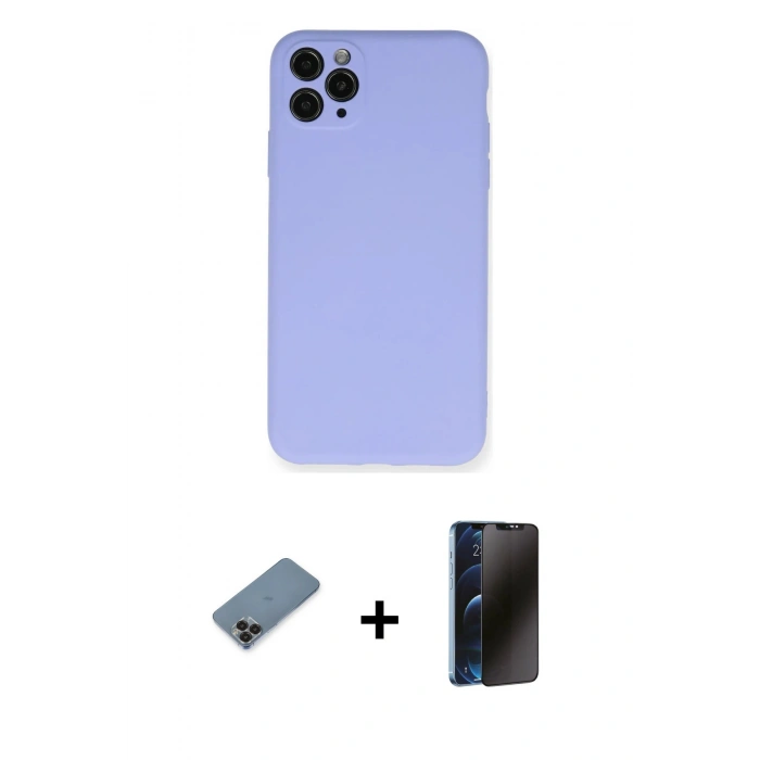 MARSİLYAN™- iPhone 11 Pro Max Kılıf Ahenk Serisi - Siyah 3D Antistatik Hayalet Cam Ekran Koruyucu + Metal Kamera Lens Koruma Cam - SH