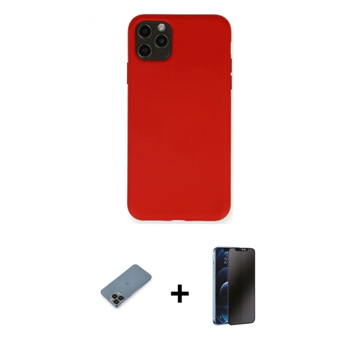 MARSİLYAN™- iPhone 11 Pro Max Kılıf Ahenk Serisi - Siyah 3D Antistatik Hayalet Cam Ekran Koruyucu + Metal Kamera Lens Koruma Cam - SH