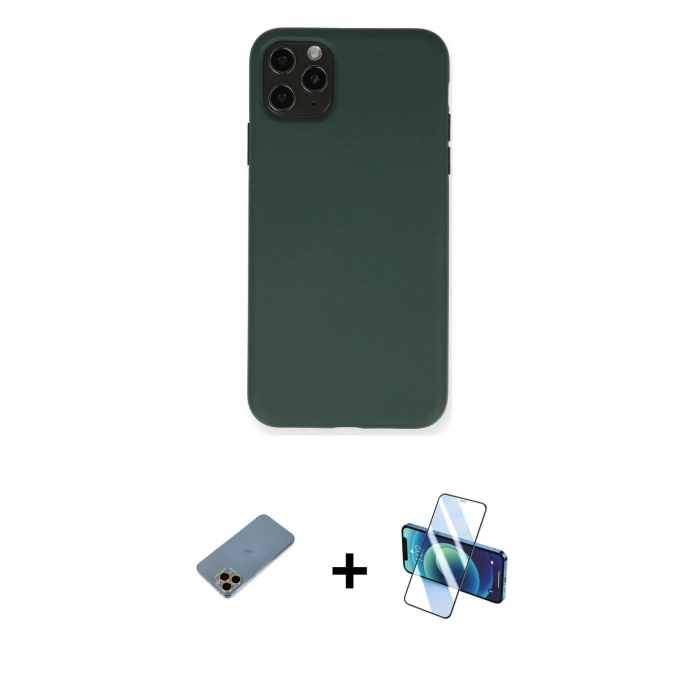 MARSİLYAN™- iPhone 11 Pro Max Kılıf Ahenk Serisi - Siyah 3D Antistatik Seramik Nano Ekran Koruyucu + Shine Kamera Lens Koruma Cam - GD