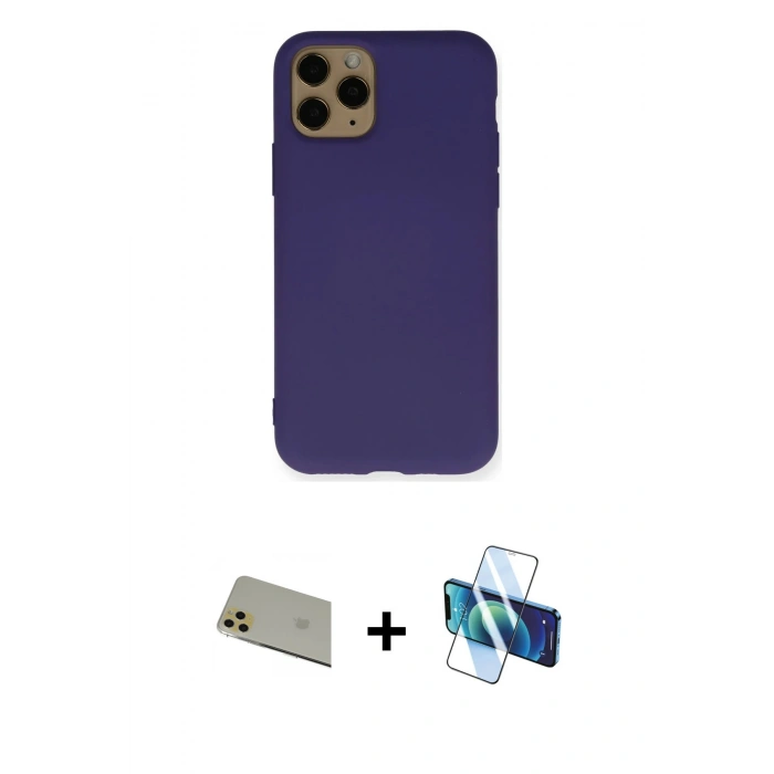 MARSİLYAN™- iPhone 11 Pro Max Kılıf Ahenk Serisi - Siyah 3D Antistatik Seramik Nano Ekran Koruyucu + Rainbow Kamera Lens Koruma Cam - GD
