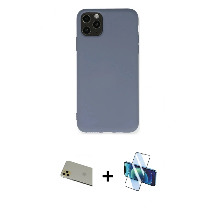MARSİLYAN™- iPhone 11 Pro Max Kılıf Ahenk Serisi - Siyah 3D Antistatik Seramik Nano Ekran Koruyucu + Rainbow Kamera Lens Koruma Cam - GD