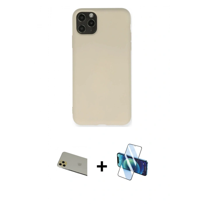 MARSİLYAN™- iPhone 11 Pro Max Kılıf Ahenk Serisi - Siyah 3D Antistatik Seramik Nano Ekran Koruyucu + Rainbow Kamera Lens Koruma Cam - GD