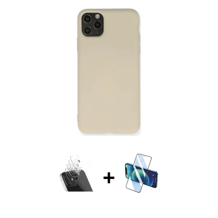 MARSİLYAN™- iPhone 11 Pro Max Kılıf Ahenk Serisi - Siyah 3D Antistatik Seramik Nano Ekran Koruyucu + Kamera Lens Koruma Cam - SF