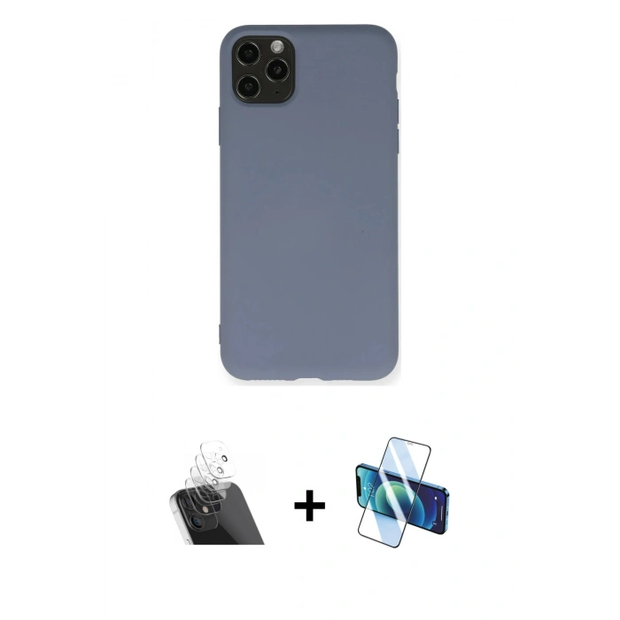 MARSİLYAN™- iPhone 11 Pro Max Kılıf Ahenk Serisi - Siyah 3D Antistatik Seramik Nano Ekran Koruyucu + Kamera Lens Koruma Cam - SF