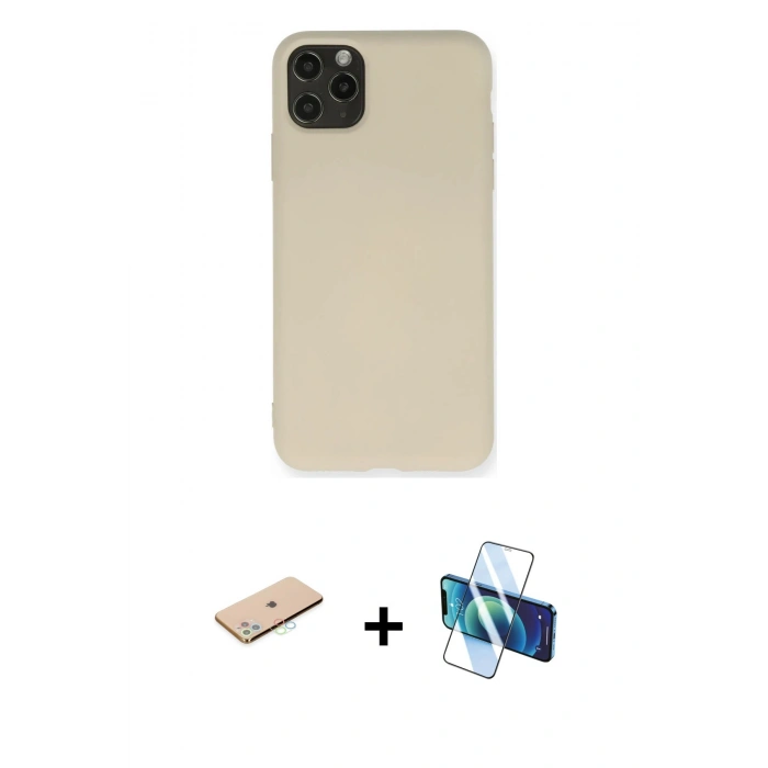 MARSİLYAN™- iPhone 11 Pro Max Kılıf Ahenk Serisi - Siyah 3D Antistatik Seramik Nano Ekran Koruyucu + Mavi Renkli Kamera Lens Koruma Cam