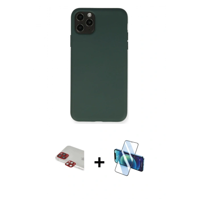 MARSİLYAN™- iPhone 11 Pro Max Kılıf Ahenk Serisi - Siyah 3D Antistatik Seramik Nano Ekran Koruyucu + Pers Alüminyum Kamera Lens - KI