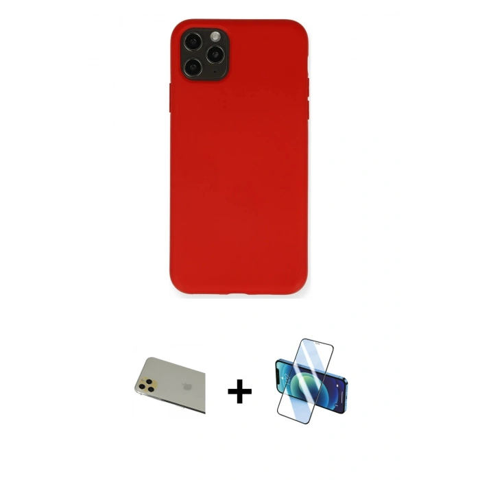 MARSİLYAN™- iPhone 11 Pro Max Kılıf Ahenk Serisi - Siyah 3D Antistatik Seramik Nano Ekran Koruyucu + Rainbow Kamera Lens Koruma Cam - GD