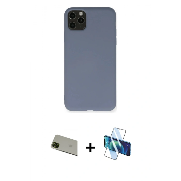 MARSİLYAN™- iPhone 11 Pro Max Kılıf Ahenk Serisi - Siyah 3D Antistatik Seramik Nano Ekran Koruyucu + Rainbow Kamera Lens Koruma Cam - YL