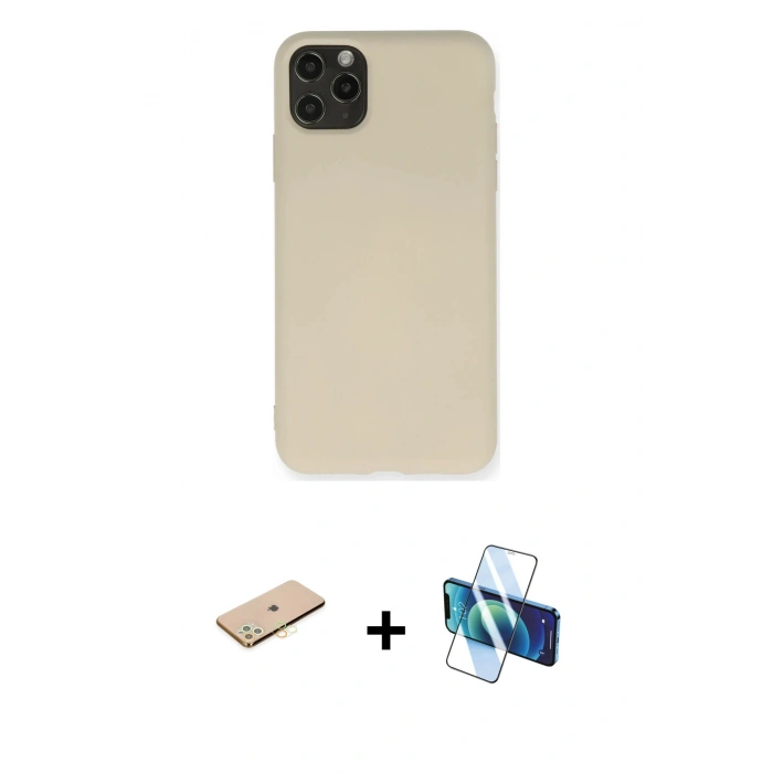 MARSİLYAN™- iPhone 11 Pro Max Kılıf Ahenk Serisi - Siyah 3D Antistatik Seramik Nano Ekran Koruyucu + Renkli Kamera Lens Koruma Cam - SI