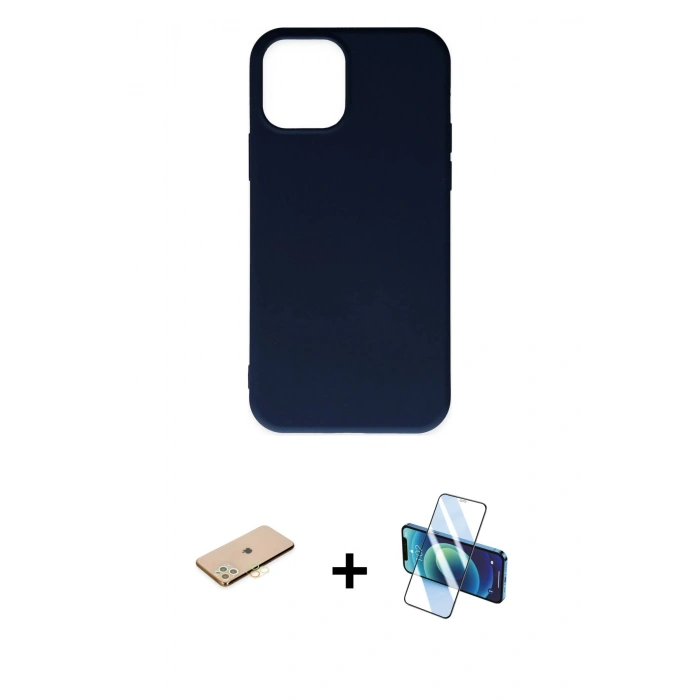 MARSİLYAN™- iPhone 11 Pro Max Kılıf Ahenk Serisi - Siyah 3D Antistatik Seramik Nano Ekran Koruyucu + Renkli Kamera Lens Koruma Cam - SI