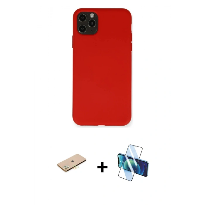 MARSİLYAN™- iPhone 11 Pro Max Kılıf Ahenk Serisi - Siyah 3D Antistatik Seramik Nano Ekran Koruyucu + Renkli Kamera Lens Koruma Cam - SI