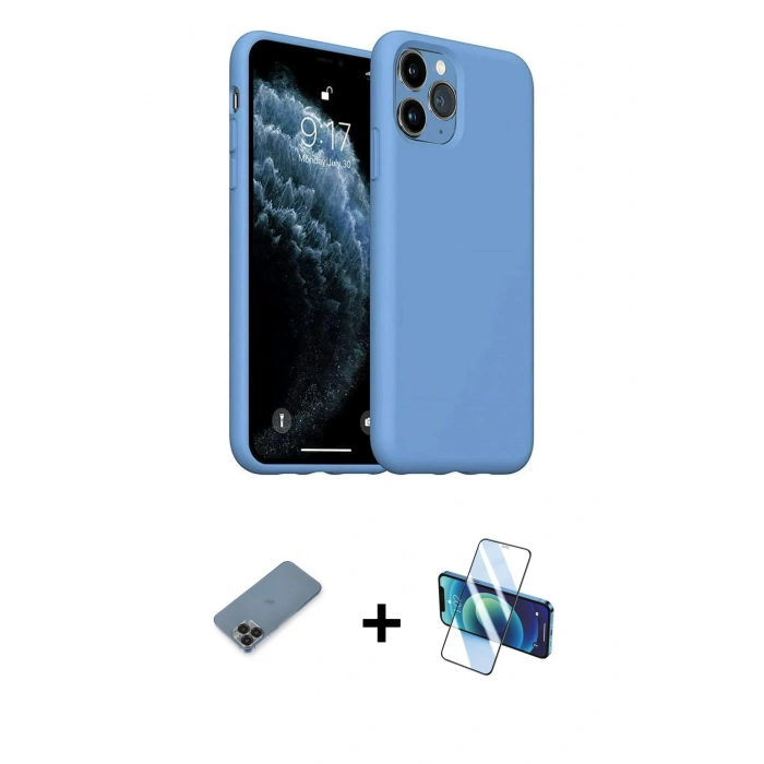 MARSİLYAN™- iPhone 11 Pro Max Kılıf Ahenk Serisi - Siyah 3D Antistatik Seramik Nano Ekran Koruyucu + Metal Kamera Lens Koruma Cam - SH