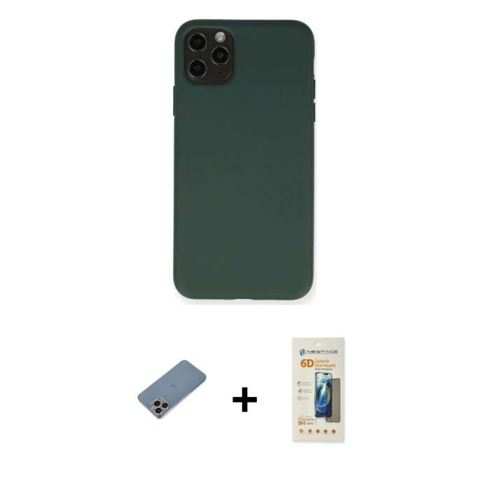 MARSİLYAN™- iPhone 11 Pro Max Kılıf Ahenk Serisi - Siyah 6D Mat Seramik Hayalet Nano Ekran Koruyucu + Shine Kamera Lens Koruma Cam - GI