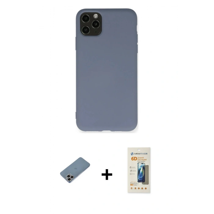 MARSİLYAN™- iPhone 11 Pro Max Kılıf Ahenk Serisi - Siyah 6D Mat Seramik Hayalet Nano Ekran Koruyucu + Shine Kamera Lens Koruma Cam - GI