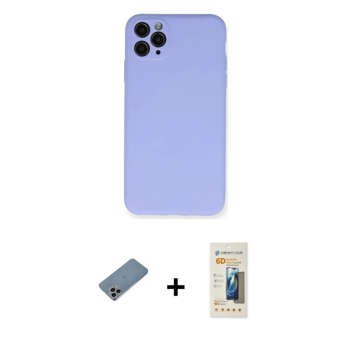 MARSİLYAN™- iPhone 11 Pro Max Kılıf Ahenk Serisi - Siyah 6D Mat Seramik Hayalet Nano Ekran Koruyucu + Shine Kamera Lens Koruma Cam - GI