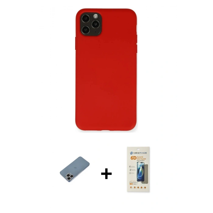 MARSİLYAN™- iPhone 11 Pro Max Kılıf Ahenk Serisi - Siyah 6D Mat Seramik Hayalet Nano Ekran Koruyucu + Shine Kamera Lens Koruma Cam - GI