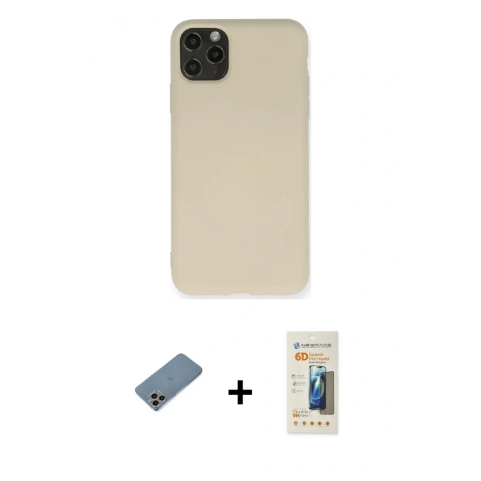 MARSİLYAN™- iPhone 11 Pro Max Kılıf Ahenk Serisi - Siyah 6D Mat Seramik Hayalet Nano Ekran Koruyucu + Shine Kamera Lens Koruma Cam - GI
