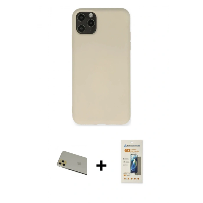 MARSİLYAN™- iPhone 11 Pro Max Kılıf Ahenk Serisi - Siyah 6D Mat Seramik Hayalet Nano Ekran Koruyucu + Rainbow Kamera Lens Koruma Cam - GD