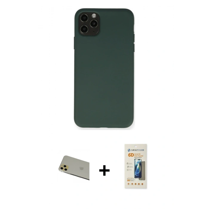 MARSİLYAN™- iPhone 11 Pro Max Kılıf Ahenk Serisi - Siyah 6D Mat Seramik Hayalet Nano Ekran Koruyucu + Rainbow Kamera Lens Koruma Cam - GD