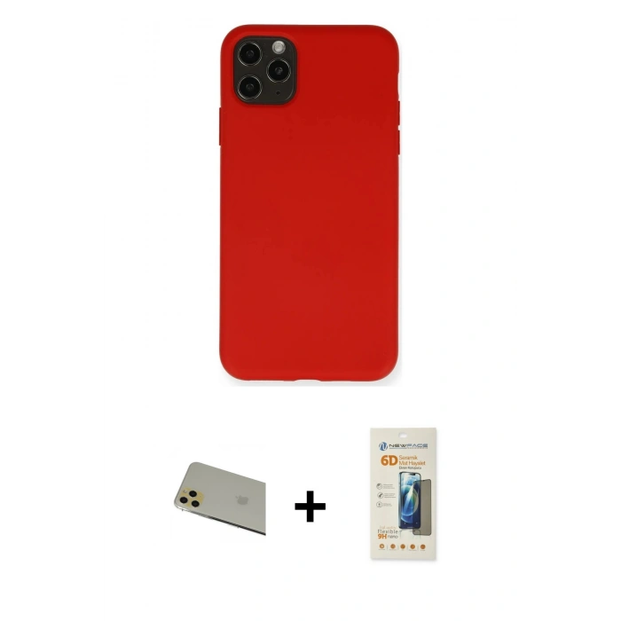 MARSİLYAN™- iPhone 11 Pro Max Kılıf Ahenk Serisi - Siyah 6D Mat Seramik Hayalet Nano Ekran Koruyucu + Rainbow Kamera Lens Koruma Cam - GD