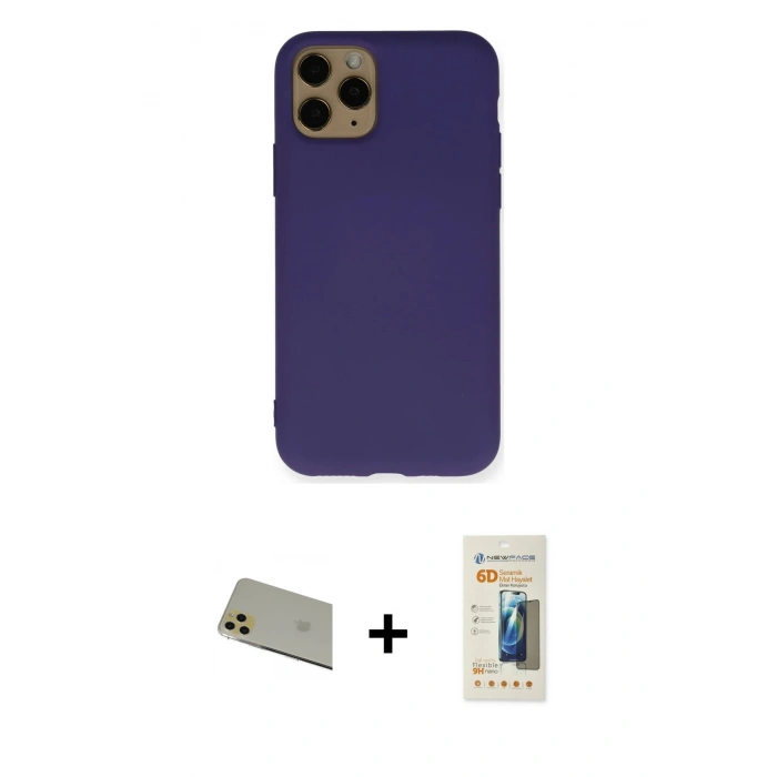 MARSİLYAN™- iPhone 11 Pro Max Kılıf Ahenk Serisi - Siyah 6D Mat Seramik Hayalet Nano Ekran Koruyucu + Rainbow Kamera Lens Koruma Cam - GD
