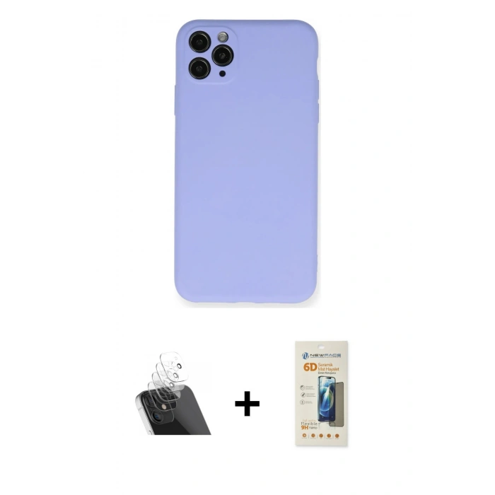 MARSİLYAN™- iPhone 11 Pro Max Kılıf Ahenk Serisi - Siyah 6D Mat Seramik Hayalet Nano Ekran Koruyucu + Kamera Lens Koruma Cam - SF