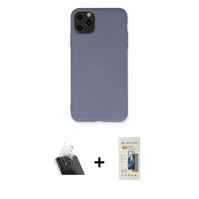 MARSİLYAN™- iPhone 11 Pro Max Kılıf Ahenk Serisi - Siyah 6D Mat Seramik Hayalet Nano Ekran Koruyucu + Kamera Lens Koruma Cam - SF