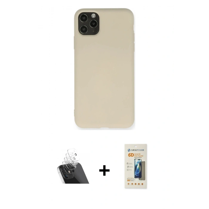 MARSİLYAN™- iPhone 11 Pro Max Kılıf Ahenk Serisi - Siyah 6D Mat Seramik Hayalet Nano Ekran Koruyucu + Kamera Lens Koruma Cam - SF