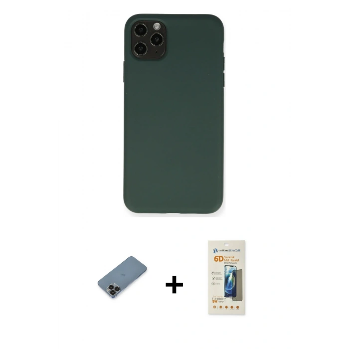 MARSİLYAN™- iPhone 11 Pro Max Kılıf Ahenk Serisi - Siyah 6D Mat Seramik Hayalet Nano Ekran Koruyucu + Metal Kamera Lens Koruma Cam - SH