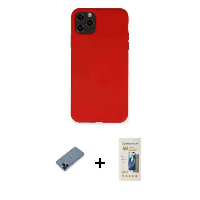MARSİLYAN™- iPhone 11 Pro Max Kılıf Ahenk Serisi - Siyah 6D Mat Seramik Hayalet Nano Ekran Koruyucu + Metal Kamera Lens Koruma Cam - SH