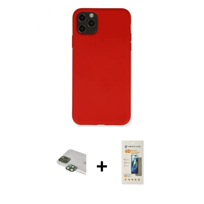 MARSİLYAN™- iPhone 11 Pro Max Kılıf Ahenk Serisi - Siyah 6D Mat Seramik Hayalet Nano Ekran Koruyucu + Pers Alüminyum Kamera Lens - YL