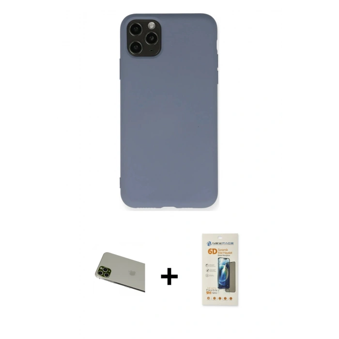 MARSİLYAN™- iPhone 11 Pro Max Kılıf Ahenk Serisi - Siyah 6D Mat Seramik Hayalet Nano Ekran Koruyucu + Rainbow Kamera Lens Koruma Cam - YL