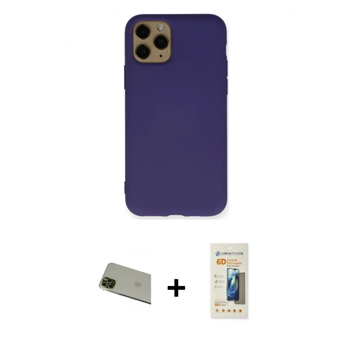 MARSİLYAN™- iPhone 11 Pro Max Kılıf Ahenk Serisi - Siyah 6D Mat Seramik Hayalet Nano Ekran Koruyucu + Rainbow Kamera Lens Koruma Cam - YL