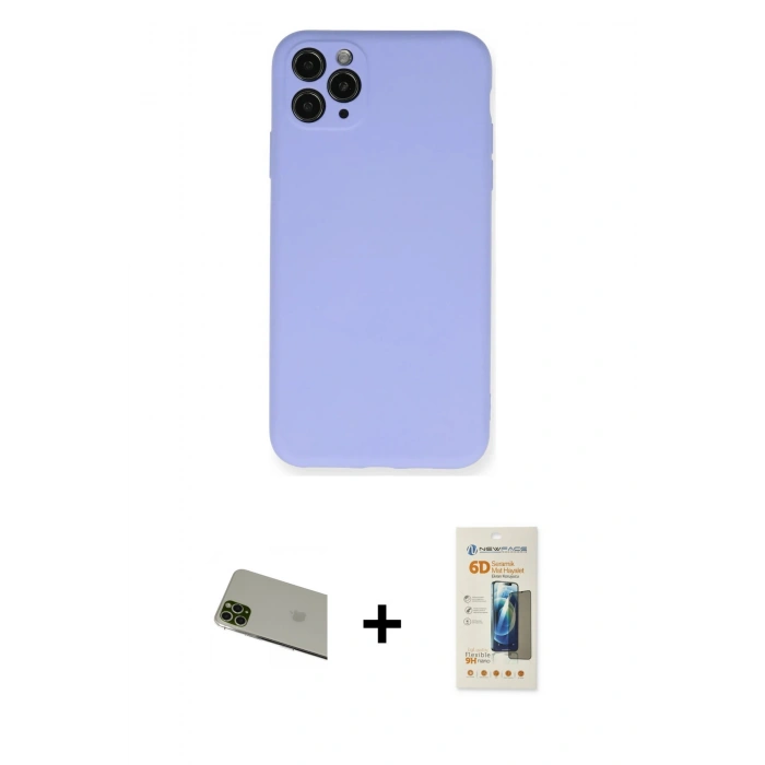 MARSİLYAN™- iPhone 11 Pro Max Kılıf Ahenk Serisi - Siyah 6D Mat Seramik Hayalet Nano Ekran Koruyucu + Rainbow Kamera Lens Koruma Cam - YL