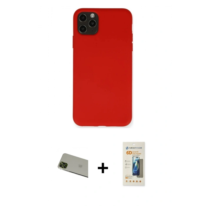 MARSİLYAN™- iPhone 11 Pro Max Kılıf Ahenk Serisi - Siyah 6D Mat Seramik Hayalet Nano Ekran Koruyucu + Rainbow Kamera Lens Koruma Cam - YL